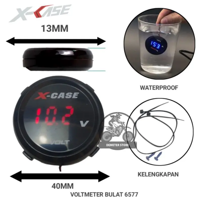 Voltmeter Mini Bulat Xcase 6577 Pengukur Aki Digital Motor Universal