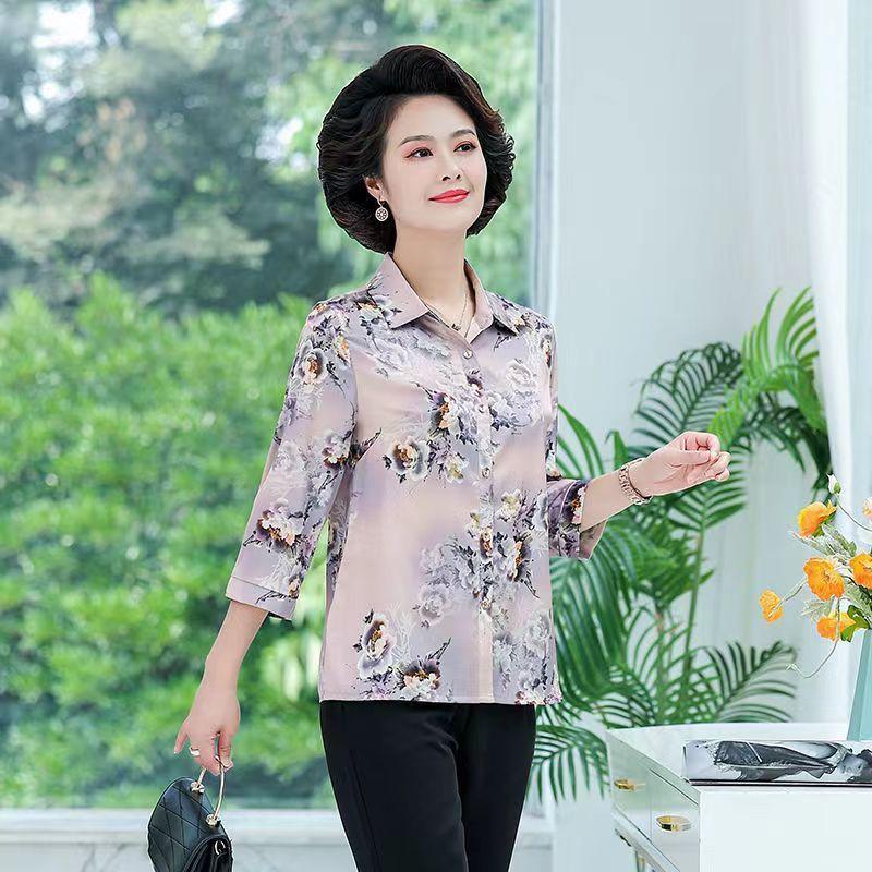 Product Introduction of Áo Sơ Mi Cho Mẹ TRUNG NIÊN, Tay Dài Trung Bình Áo Sơ Mi Hoa Mùa Xuân Mới 2022, Dáng Rộng Vừa Vặn, Áo Cho Bà 5