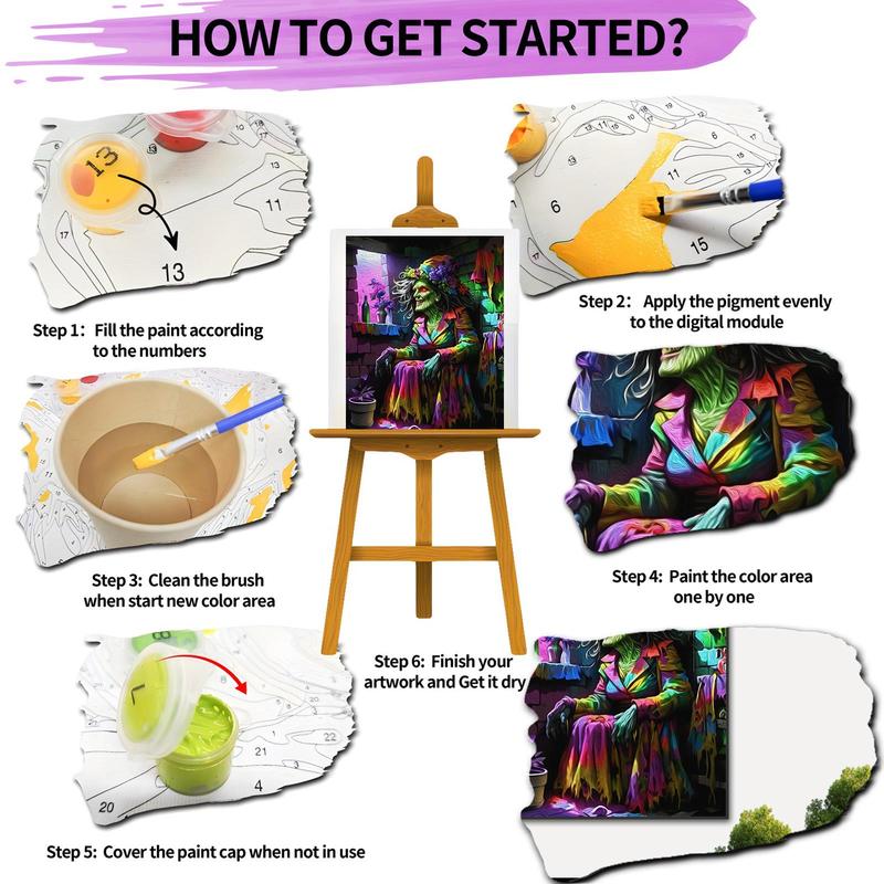 Witch Pattern DIY Painting by Numbers Kit, 1 Set DIY Halloween Paint by Numbers Kit without Frame, Wall Art Decoration for Home Living Room Bedroom 4