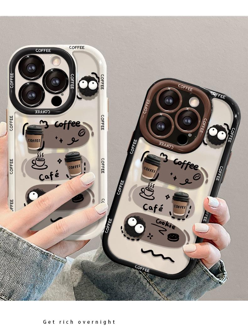 Product Introduction of IPhone Suitable for Apple 14promax Phone Case Iphone13 Graffiti Coffee Briquette Doll 11/15 Silicone Funny /16 5