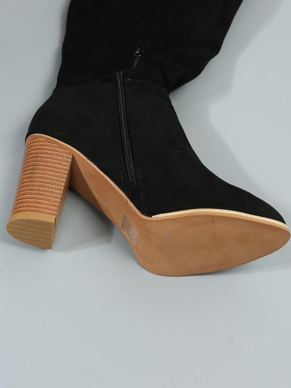 Women's Fashionable Solid Zipper Design Boots, Casual Comfortable Knee High Heels Boots for Daily Wear, Non-slip All Match Pointed Toe Winter Shoes for Party, Club 9