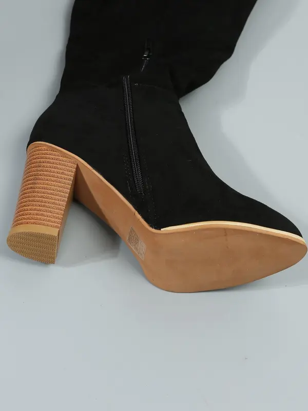 Women's Fashionable Solid Zipper Design Boots, Casual Comfortable Knee High Heels Boots for Daily Wear, Non-slip All Match Pointed Toe Winter Shoes for Party, Club 5
