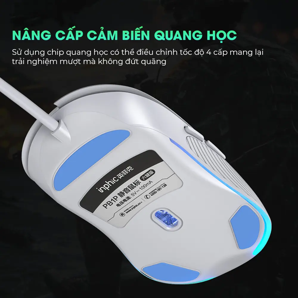 Chuột máy tính gaming SIDOTECH INPHIC PB1 có app hỗ trợ macro game pubg liên minh 8800 DPI thiết kế công thái học ôm tay viền chống trượt có LED 4 màu tắt âm silent click văn phòng | BigBuy360 - bigbuy360.vn