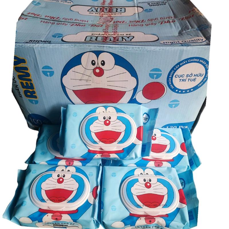 {Tặng 1 bàn chải}Combo 15 Gói Khăn Giấy Ứớt Doremon Phú Đạt - Không mùi- Không Cồn -An Toàn Cho Bé Khăn Ướt