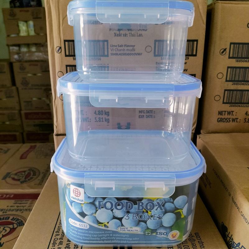 Bộ 3 Hộp Nhựa Việt Nhật Đựng Thực Phẩm Trong Tủ lạnh, Bảo Quản Thực Phẩm Tươi , Dùng Được Trong Lò Vi Sóng