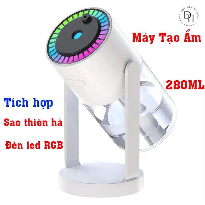 Máy Tạo Ẩm Tích Hợp Đèn Chiếu Sao Thiên Hà Cực Đẹp Có Led Viền RGB Thích Hợp Trang Trí Bàn Làm Việc