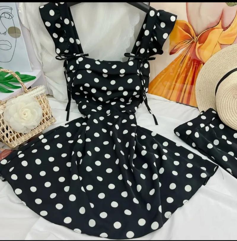 Product Introduction of Set đầm ngắn cánh tiên cột nơ, có mút. Dáng trên gối (kèm quần) 10