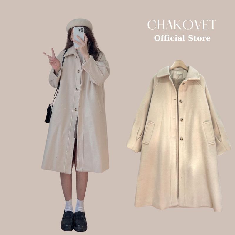 Áo dạ nữ dáng dài cao cấp 2 lớp AD8127, kiểu áo khoác ngoài mùa đông 4 cúc túi chéo tay bo thời trang hàn quốc màu be