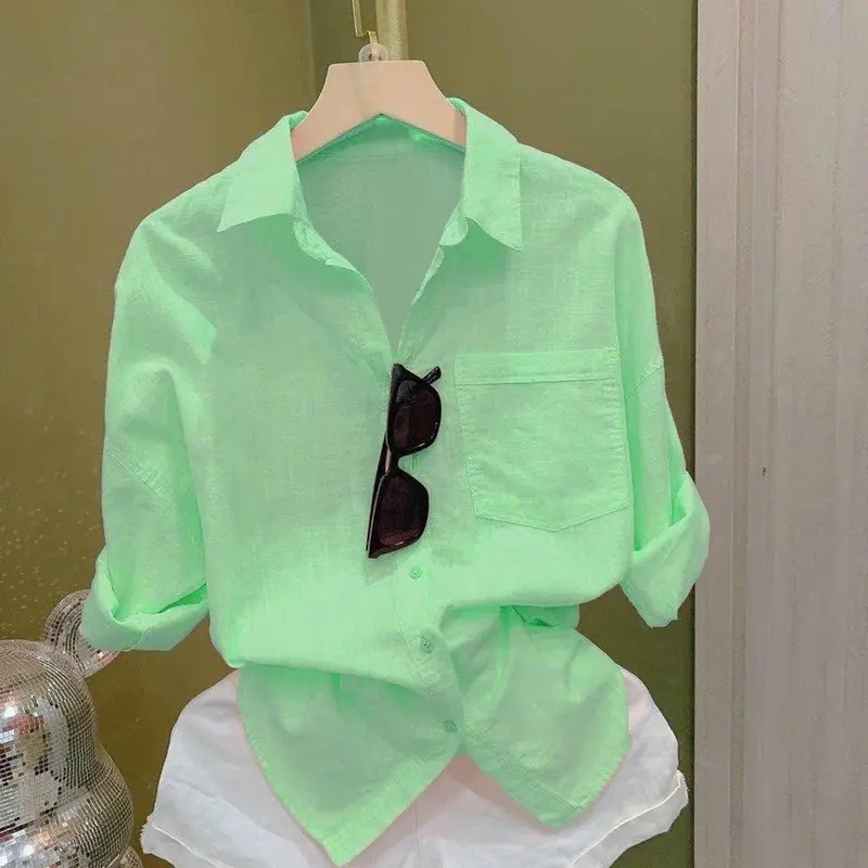Áo sơ mi nữ nhiều màu lenin xước mềm mại freesize form rộng Top Women 0