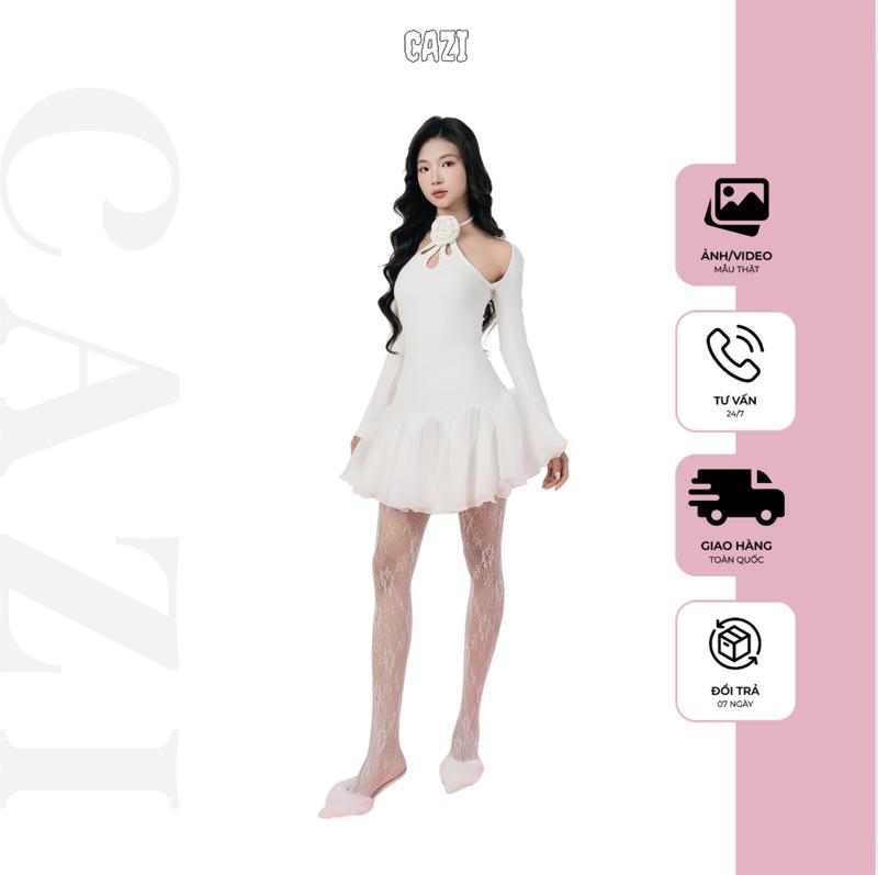 Cazi Calme Dress - Váy yếm khoét giọt lệ chân bồng xoè