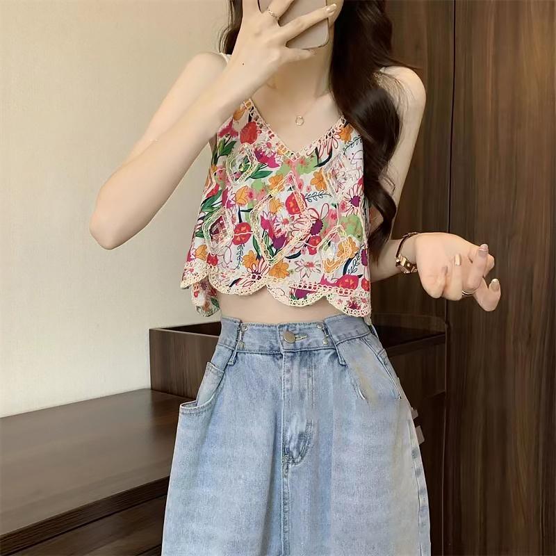 Product Introduction of Áo Yếm Hoa Cổ Điển Cho Nữ, Áo Không Tay Cổ Chữ V, Thêu Rỗng, Áo Ba Lỗ, Mùa Hè 20