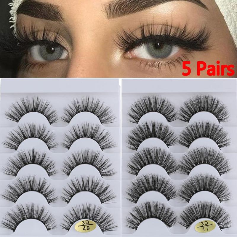 Dụng Cụ Trang Điểm Mắt, SKONHED, 5 Cặp, Lông Mi Mắt Tự Nhiên, Dài Và Mỏng, Ống Loe Và Bồng Bềnh, Nhiều Lớp, Nối Mi Giả, Lông Chồn Giả 3D, Thiết Kế Đan Chéo 0