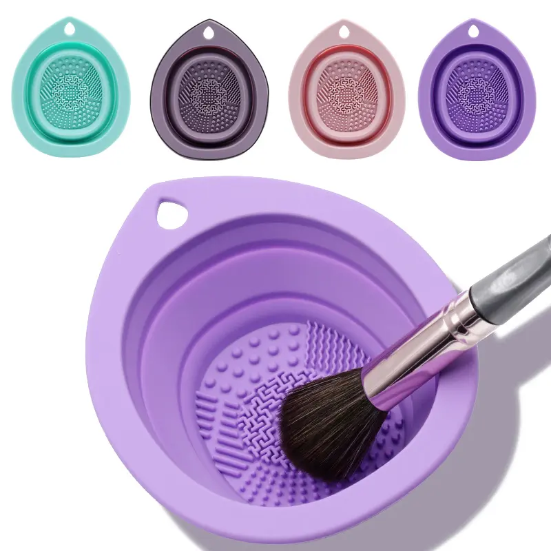 Silicone Makeup Brush Cleaner Folding Powder Puff Cleaning Bowl ...
