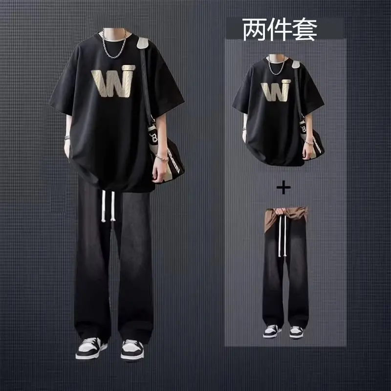 "COMBO ÁO THUN TRẺ TRUNG + QUẦN JEAN ỐNG SUÔNG - SET ĐỒ STREETWEAR HÈ 2025 - CHẤT VẢI COTTON MỀM"