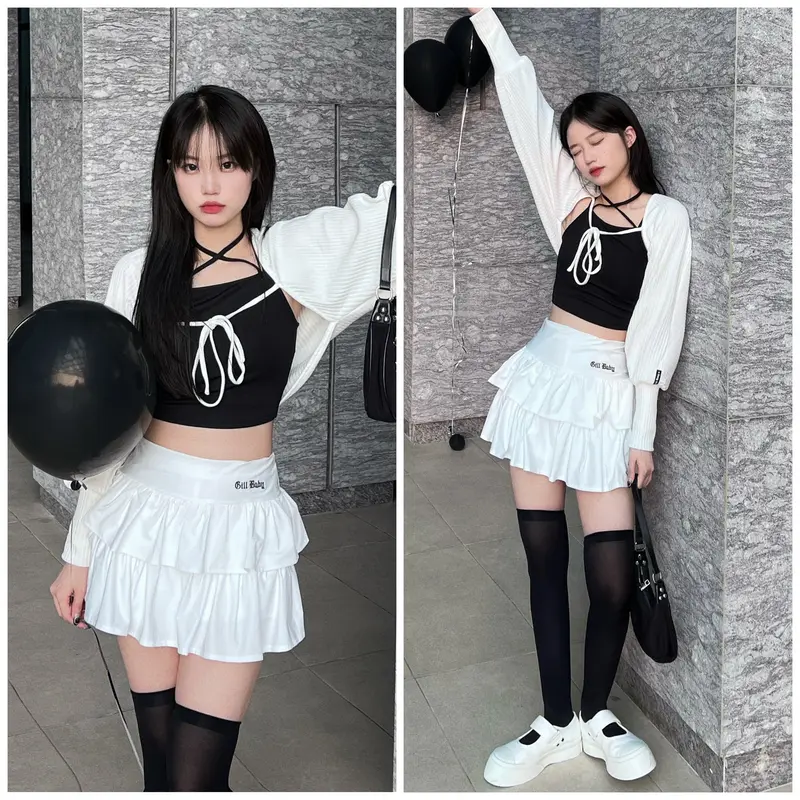 Chân váy tầng xoè HIGHTEEN xếp ly 2 tầng dễ thương có quần bảo hộ GILL BABY 2