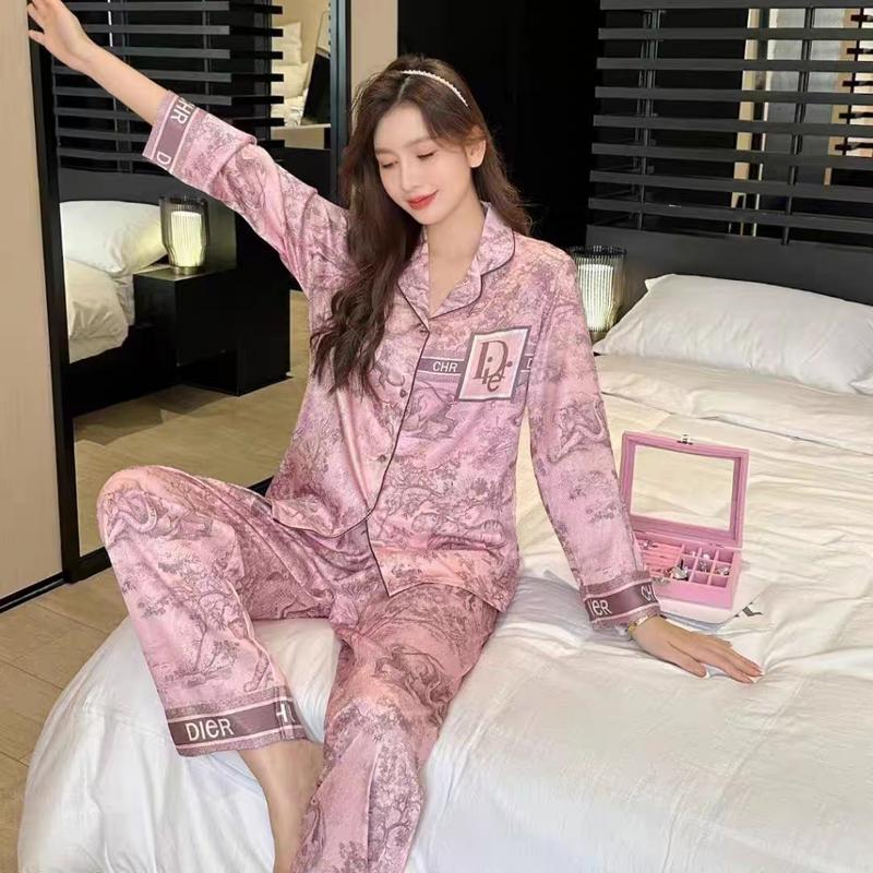 Piyama wanita kardigan sutra es baru yang dipakai di rumah dengan tinta set Celana Panjang Pendek Satin Atasan Setelan 3