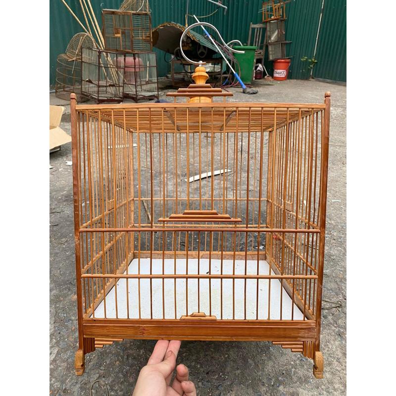 Khung lồng chim chào tự ráp trúc, tre già xử lý rộng 37cm cột thẳng nóc chữ H kèm móc inox nậm gỗ bền đẹp giá rẻ Kabosa