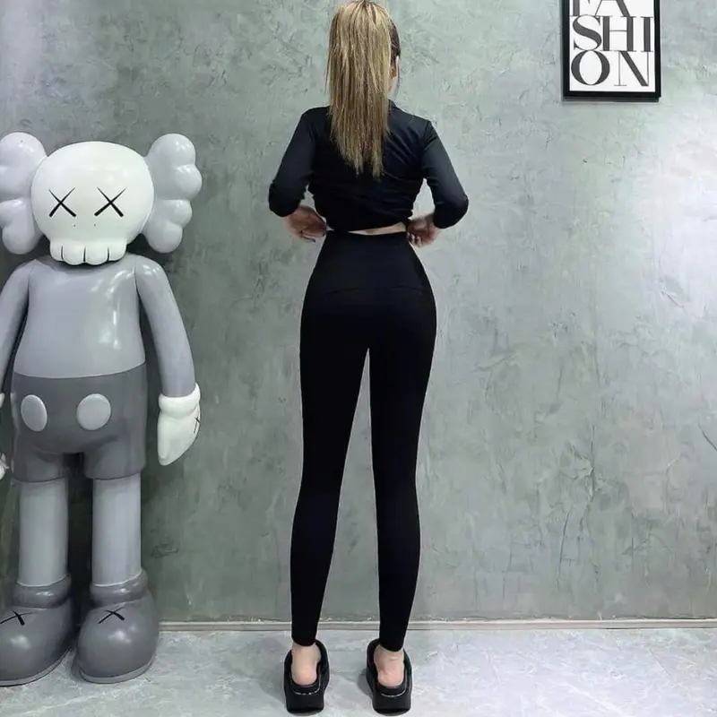 Quần Legging nữ HÀNG ĐẸP lưng cao ken bụng vải Umi Hàn dày mịn loại 1 xịn co giãn tốt thiết kế có túi thun gân nâng hông tôn vòng V3 Women 3