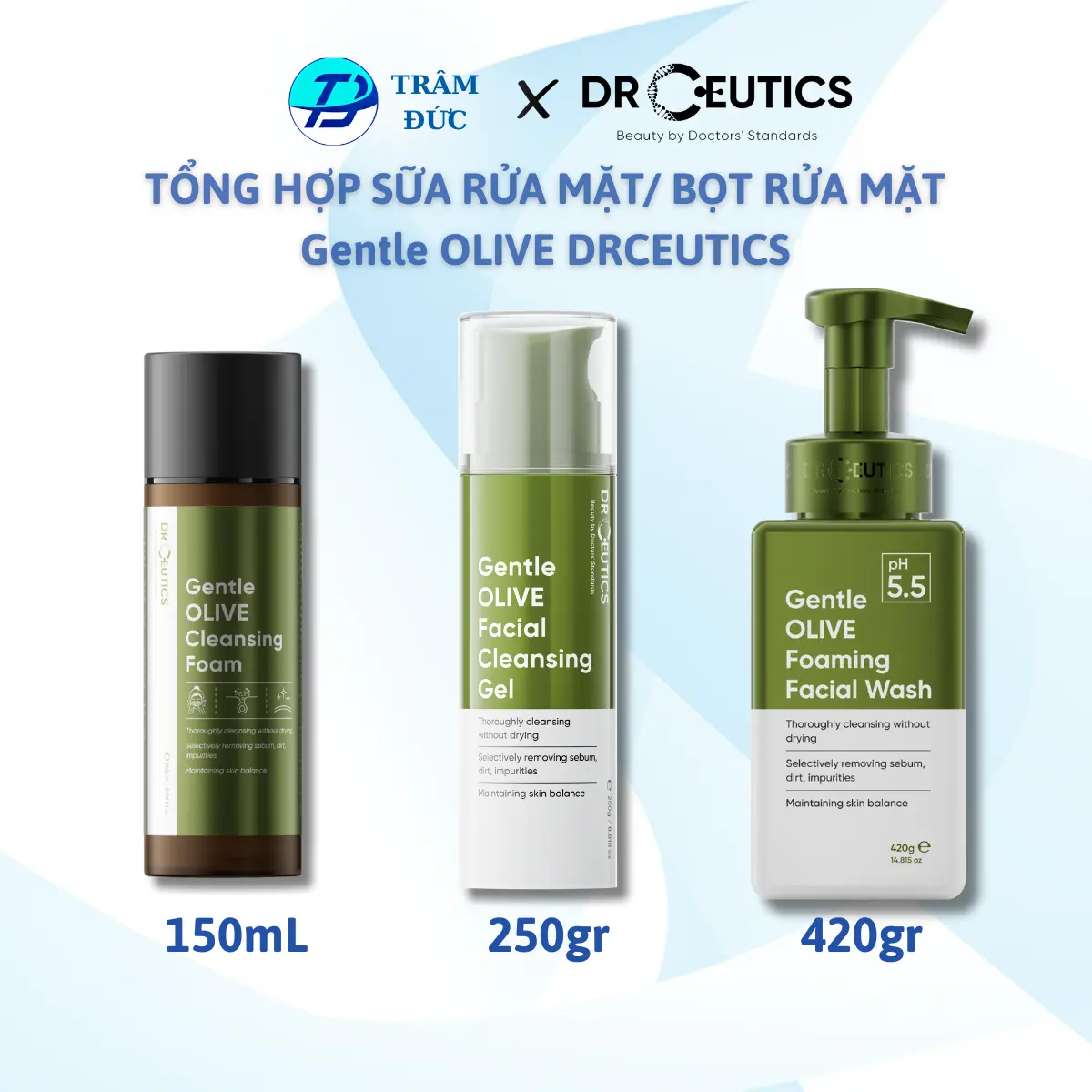 DRCEUTICS Sữa Rửa Mặt/Bọt rửa mặt Gentle Olive Cleansing Foam Giúp Làm Sạch Sâu Cho Mọi Loại Da (150mL)