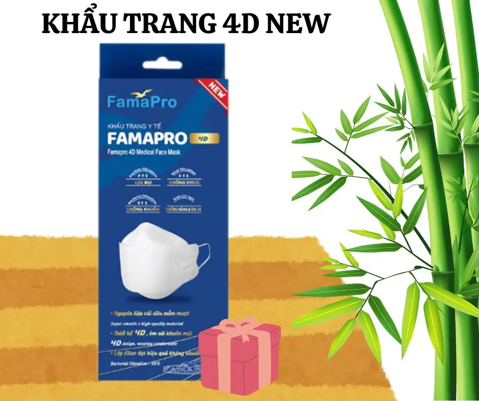 Khẩu Trang Famapro 4D Cao Cấp (KF94) 4 Lớp - Hộp 10/Cái (Trắng/Đen/Xám/Xanh,...)