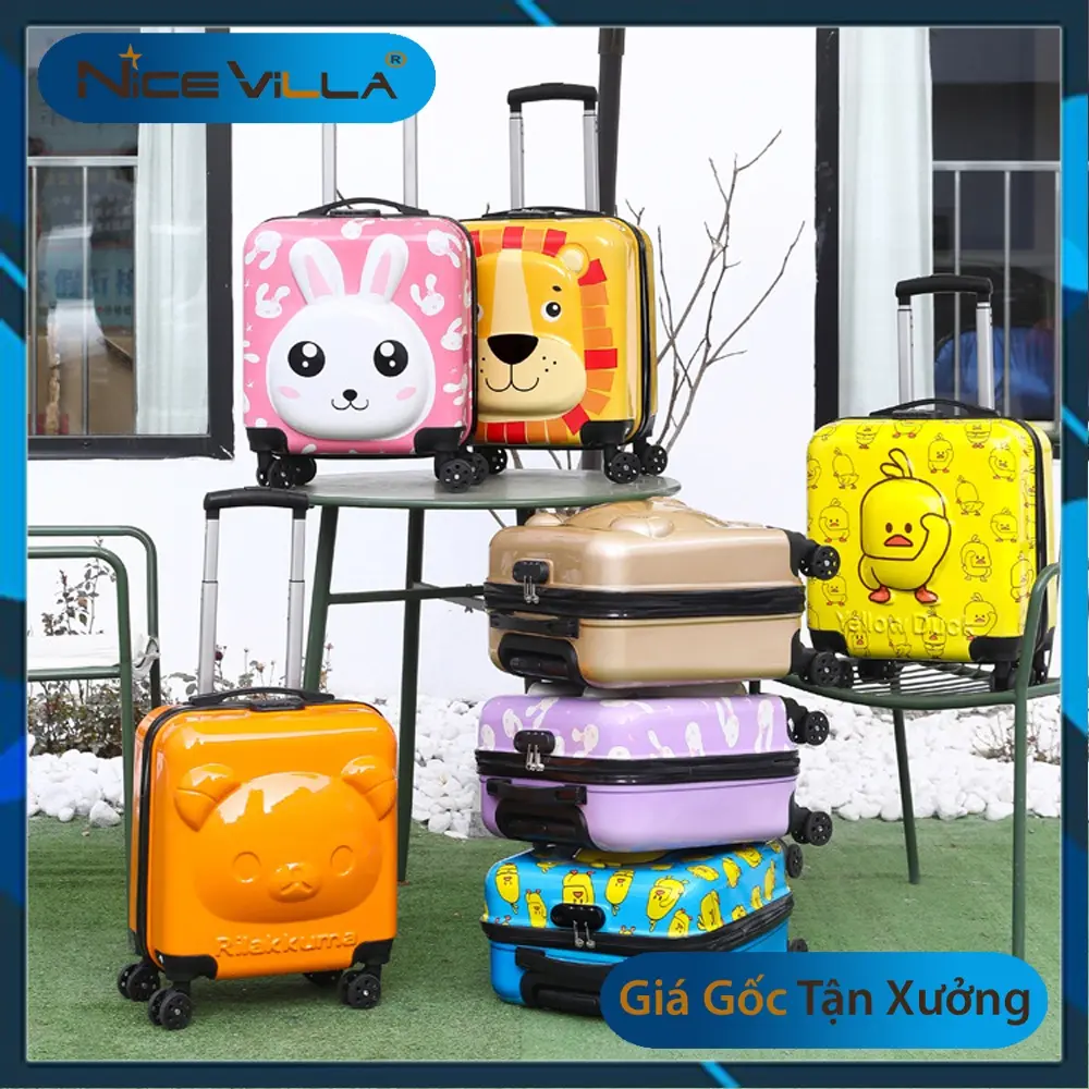 Vali Kéo Trẻ Em. Vali Size 18 inch Cho Bé Trai Và Gái, Dập Nổi 3D Ngộ Nghĩnh, Dễ Thương Đồng Kem