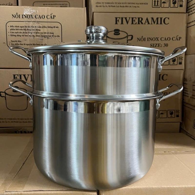 Nồi hấp 2 tầng 30cm Fiveramic inox dày dặn chính hãnġ được sử dụng cho mọi loại bếp chaochongdinh goldsun nồi hấp xung hap