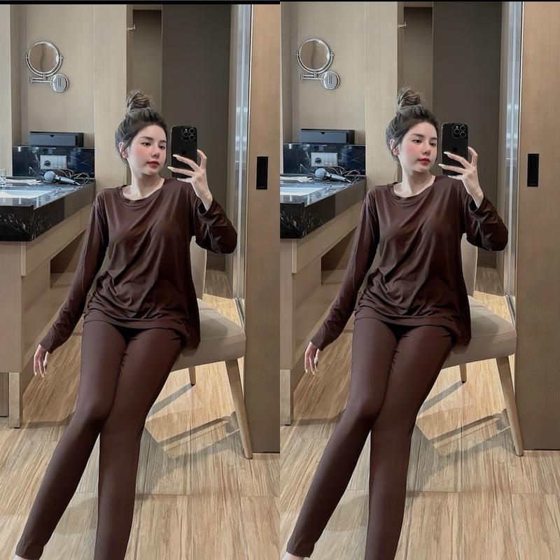 Set Bộ ủ kem thun lạnh quần ôm 40-65kg Cotton Nữ Women Top Áo