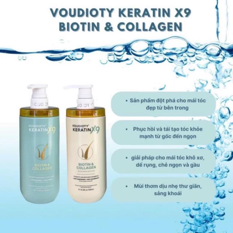 Cặp Gội Xả B.i.o.t.i.n Collagen Voudioty Keratin X9  Dưỡng Tóc Mềm Mượt, Phục Hồi Tóc Hư Tổn(888)
