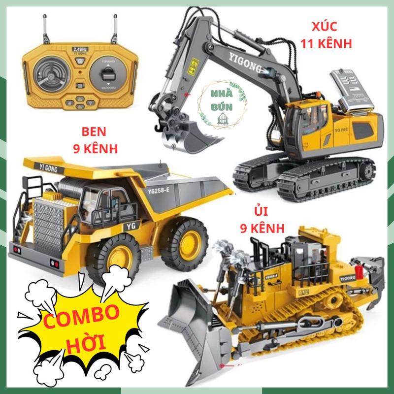 Đồ Chơi COMBO HỜI Xe Điều Khiển Công Trình Các Loại, Xúc 11 Kênh, Ben 9 Kênh, Ủi 9 Kênh Toy Pin Xe Ben