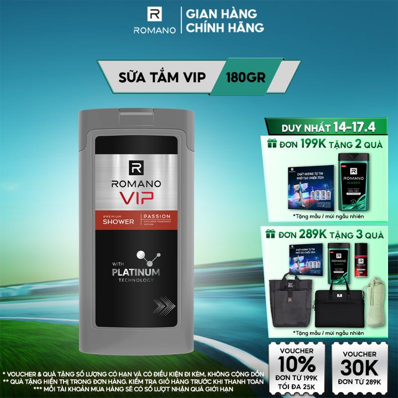 [ĐƠN 199K TẶNG 2 QUÀ] Sữa tắm cao cấp Dưỡng Body cho nam Romano Vip Passion mạnh mẽ bí ẩn 180g/chai