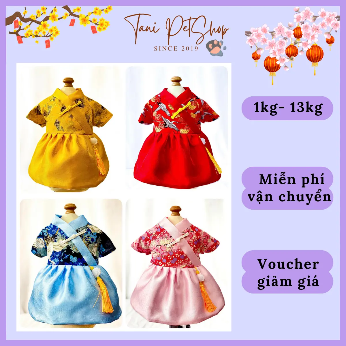 [8 MÀU] Áo Đầm Tết Chó Mèo- Váy Đầm Hanbok Mặc Tết Thú Cưng - Áo Tết Cho Mèo Cao Cấp Tanipetshop