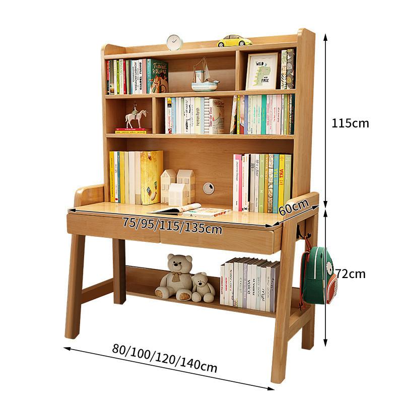 {Sg Sales} Study Table with Bookshelf Writing Desk Solid Wood Children's Study Desk Desk Bookshelf Integrated Desk Home Nordic Student Writing Desk Study table Desk with Bookshelf 5