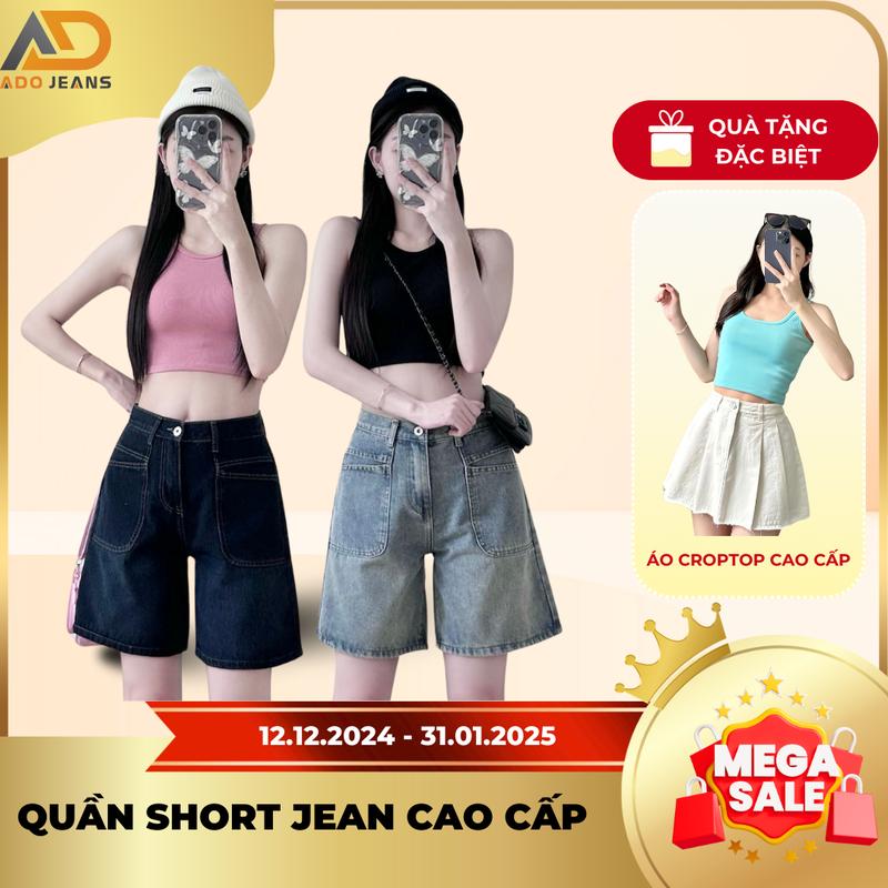 Quần jean ngố nữ lưng cao ống rộng,phối túi trước cá tính (S27)