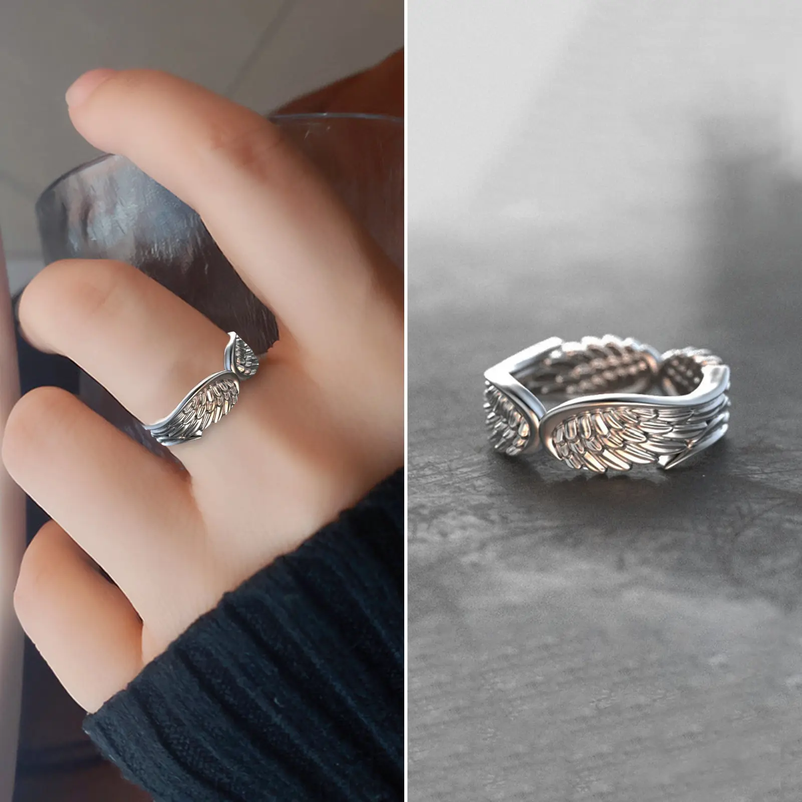 ikmjhye Men Ring Color Retro Vintage Polished Punk Gift Hypoallergenic Angel Wing Finger Ring Fashion Jewelry
