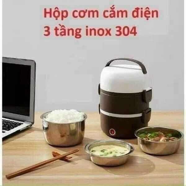Hộp Đựng Cơm Cắm Điện 3 Tầng Inox 304 Cặp Lồng Cơm Văn Phòng Giữ Nhiệt Hâm Nóng Nhanh Thức Ăn Dung Tích 2.0 Lít Công Suất 200W Kích Thước 15x20cm Tiện Dụng Cho Văn Phòng & Du Lịch