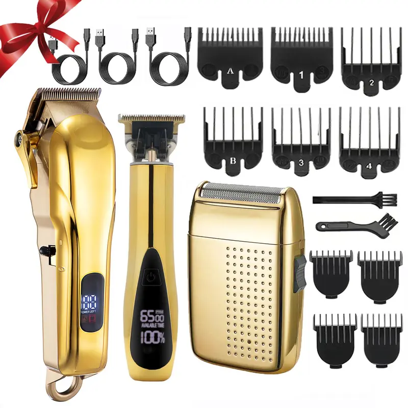 Professional Clipper & Hair Trimmer & Shaver Set, 1 Set Cordless Hair Clippers with Limit Comb & Cleaning Brushes & USB Charging Cable, Men's Personal Care Products for Daily Use, Stocking Fillers Gift 0