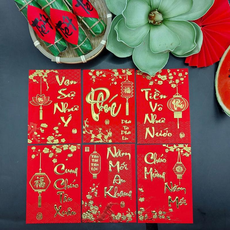 Product Introduction of ￼Combo 30 cái bao lì xì mini 8x11 giấy nhung đỏ truyền thống in nổi mix ngẫu nhiên 32