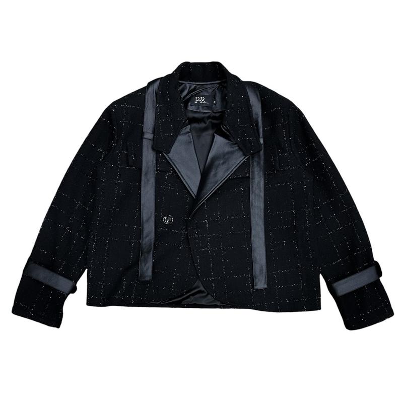 Áo Khoác Dạ Tweed Nam, Thiết Kế 2 Dáng Biker Và Cao Cổ, Màu Đen Kim Tuyến Cá Tính Jacket Menswear aokhoac nam