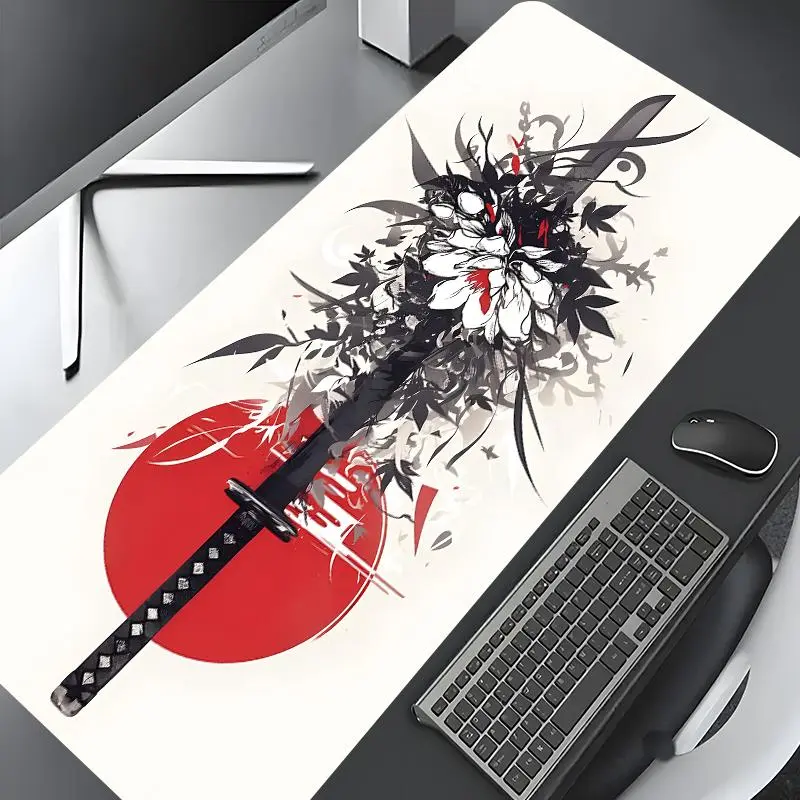 Samurai Sword Pattern Mouse Pad, Rectangle Gaming Mouse Pad, Non-slip Rubber Base Mousepad, Office Desk Keyboard Mouse Mat for Home Office Game Room Desk
