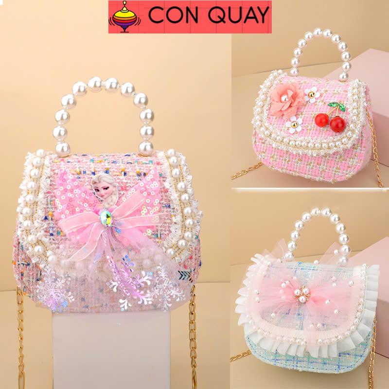 Túi xách chất dạ đính hoa cao cấp cho bé gái Kem Đeo Chéo Len