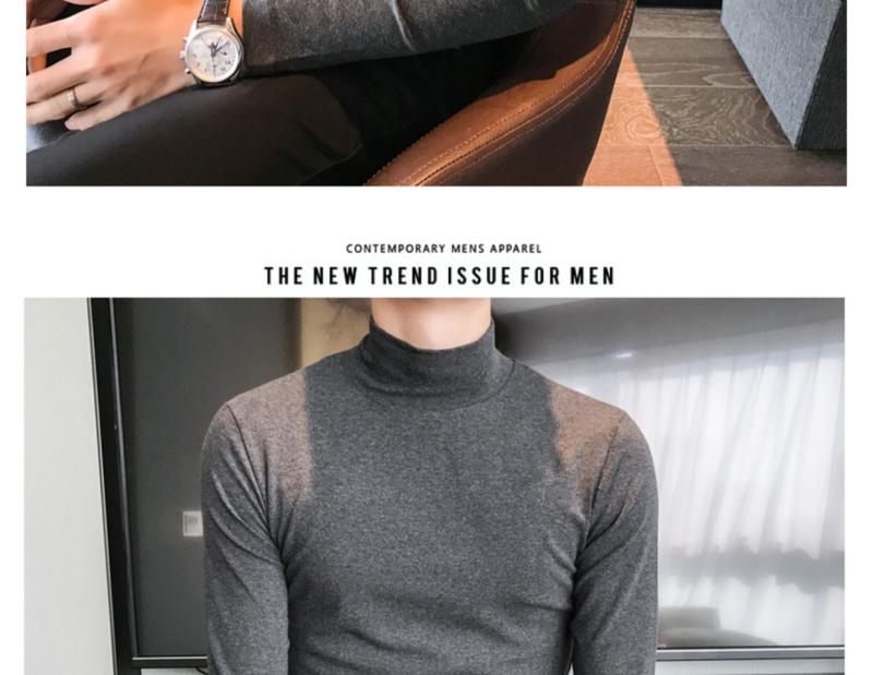Product Introduction of Half Turtleneck Long Sleeve T-Shirt for Men, Autumn High-End Slim Fit Solid Color Mid-Neck Fleece Stretch Base Layer Pedal 28