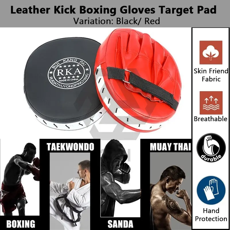 3H 1 PCS [Black/Red] Leather Kick Boxing Gloves Target Pad Punch ...