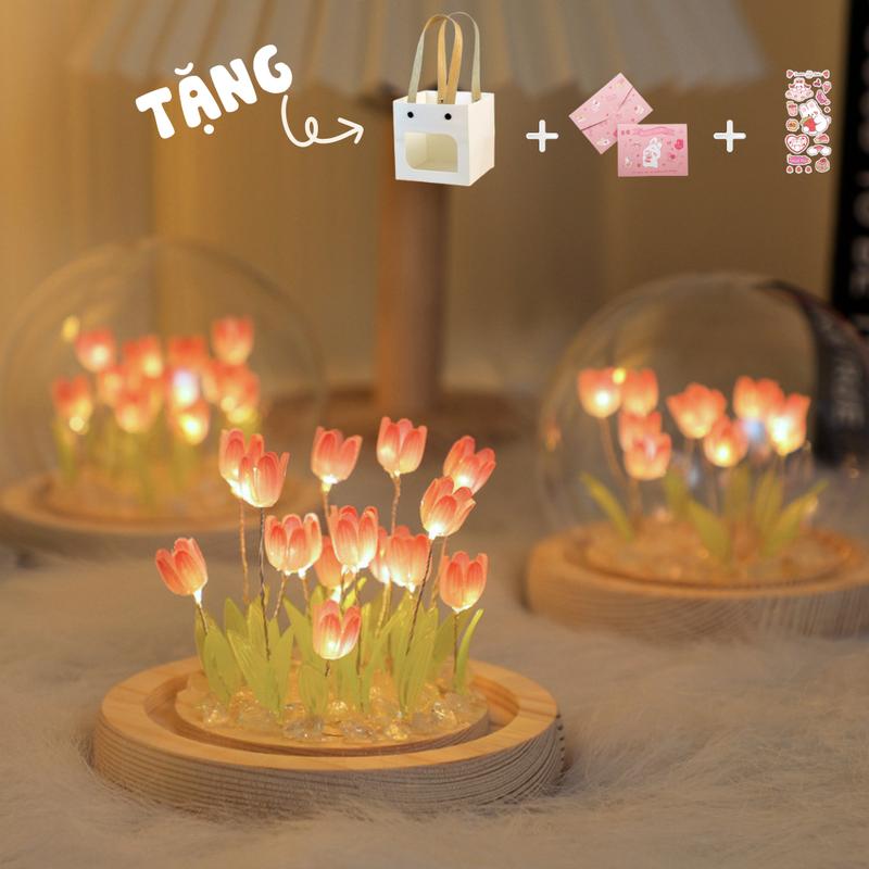 Đèn Ngủ Hoa Tulip Tặng kèm túi quà+thiệp+sticker+charm bướm Nhiều Màu Sắc Thủ Công Chạy PIN Đèn Hoa Để Phòng Ngủ Đèn Trang Trí Quà Tặng Ý Nghĩa đènngủ hoatulip đèn trung thu j97