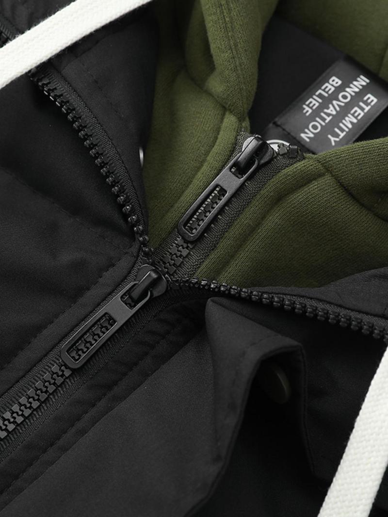 Product Introduction of Men's Casual Plain 2 in 1 Zip-up Makapal Hooded Puffer Coat, Menswear Tops, Long Sleeve Drawstring Hem Quilted Zipper Coat, Winter Warm Thick Outwear Jackets for Men, Men's Clothing for Daily Wear 4