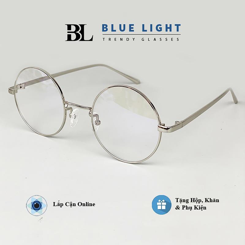 Gọng Kính Cận, Kính Mắt Giả Cận Nam Nữ Mắt Tròn Xoe Cứng Cáp Màu Bạc, Đen Hàn Quốc - BLUE LIGHT