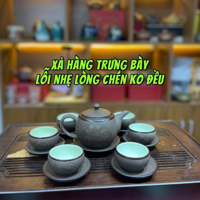 Bộ ấm trà gốm Hồng Sa Bát Tràng ( Hoa Xanh ) - Nghệ Nhân Phạm Thế Anh dung tích ấm 300ml
