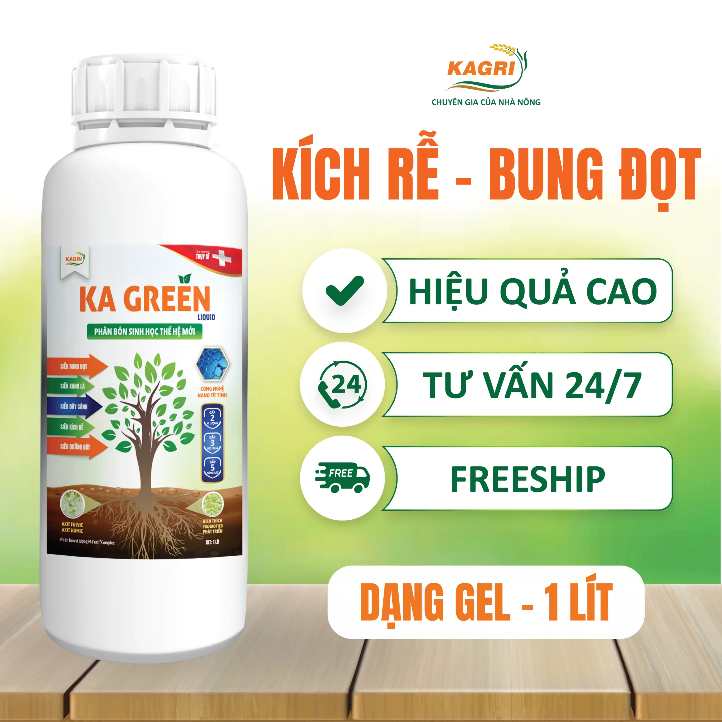[KAGRI] Phân bón sinh học KA GREEN LIQUID 1 Lít - Phân bón hữu cơ kích rễ cây ăn quả, siêu bung đọt, mập cành, phun lá tưới gốc dưỡng đất, phục hồi cây trồng sau thu hoạch