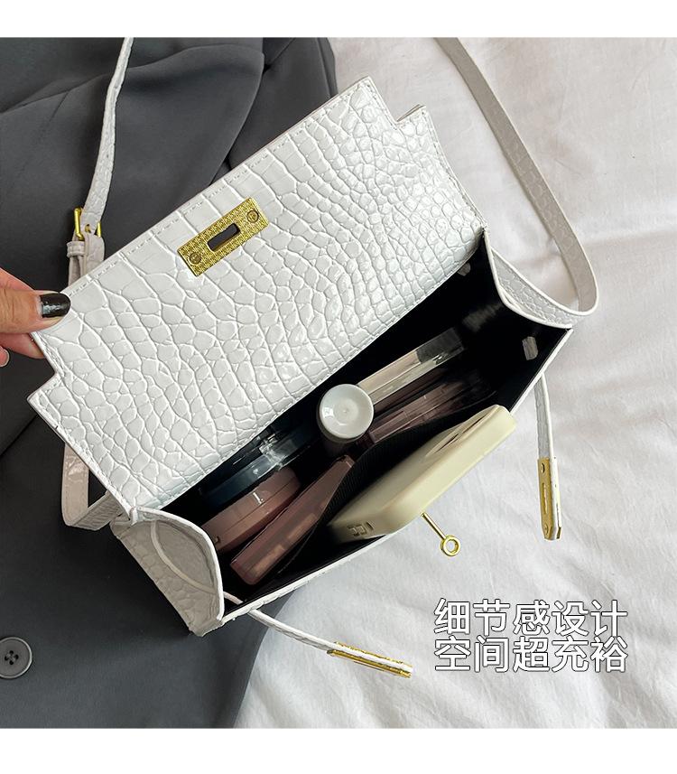 Product Introduction of Cross-Border Texture Kelly Bag 2025 Spring New Handbag Crocodile Pattern Shoulder Bag Retro All-Match Crossbody Women's Bag 8
