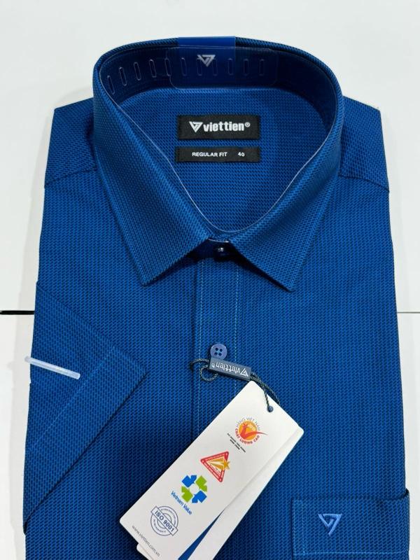 Product Introduction of Áo sơ mi công sở nam ngắn tay màu xanh cao cấp Việt Tiến - 2171- fom regular fit  vạt ngang, vải cotton và polyester, thoáng mát - Menswear 15