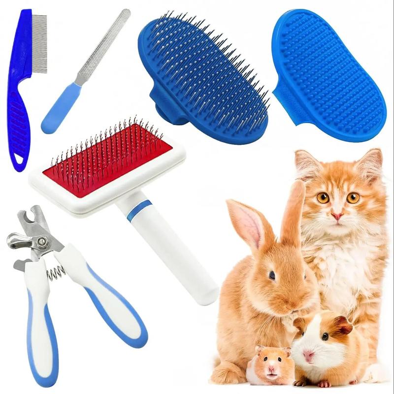 Product Introduction of Multi-use Pet Grooming Set, 6 Counts/set Pet Hair Removal Comb & Nail Clipper, Grooming Supplies for Rabbit Hamster 13